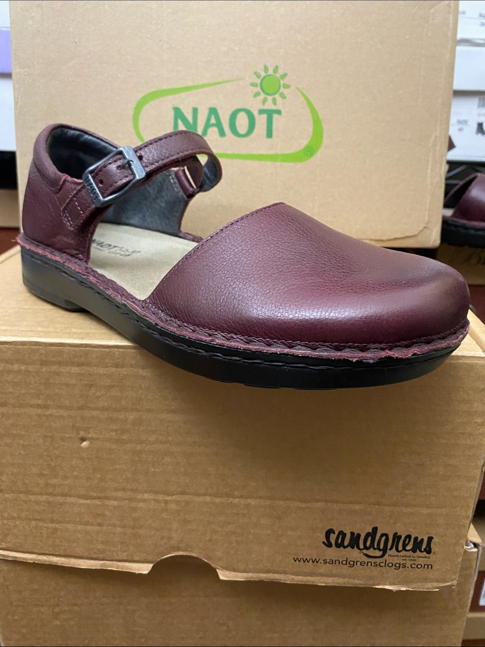 Naot Women's Burgundy Leather Mary Jane Clog